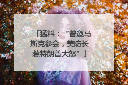 猛料：“曾邀马斯克参会，美防长惹特朗普大怒”