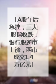 A股午后急挫，三大股指收跌：银行股逆市上涨，两市成交1.4万亿元