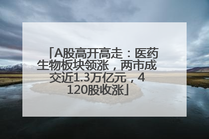 A股高开高走：医药生物板块领涨，两市成交近1.3万亿元，4120股收涨